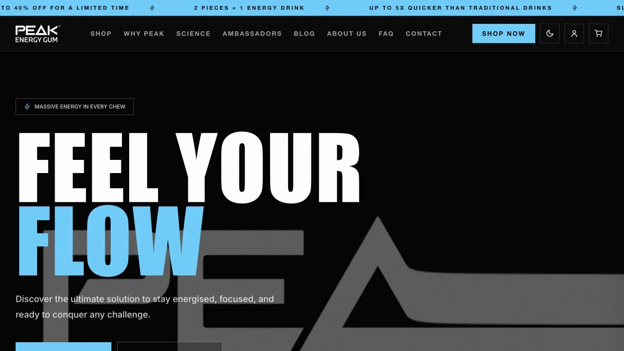 Peak Energy Gum website preview