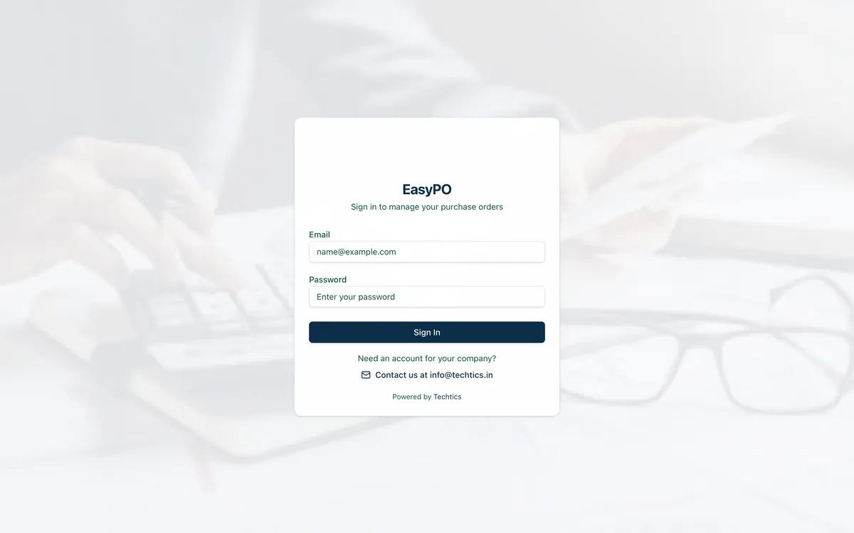 Purchase Order Management website